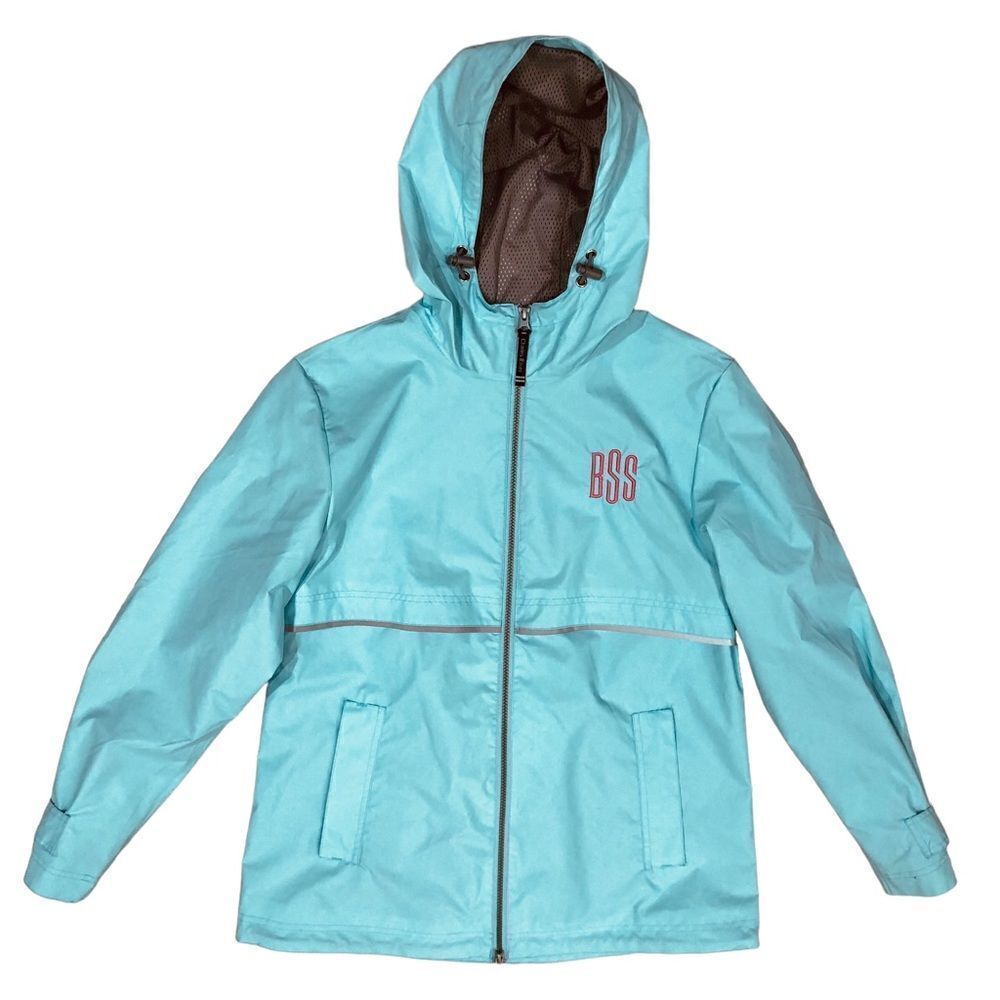 Charles River Monogrammed BSS Aqua Reflective Size M Women’s Rain Coat Jacket